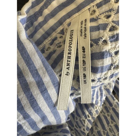 By Anthropologie Kismet Shirtdress Eyelet Lace Stripe Dress Anthro 12P 12 Petite - Picture 10 of 16